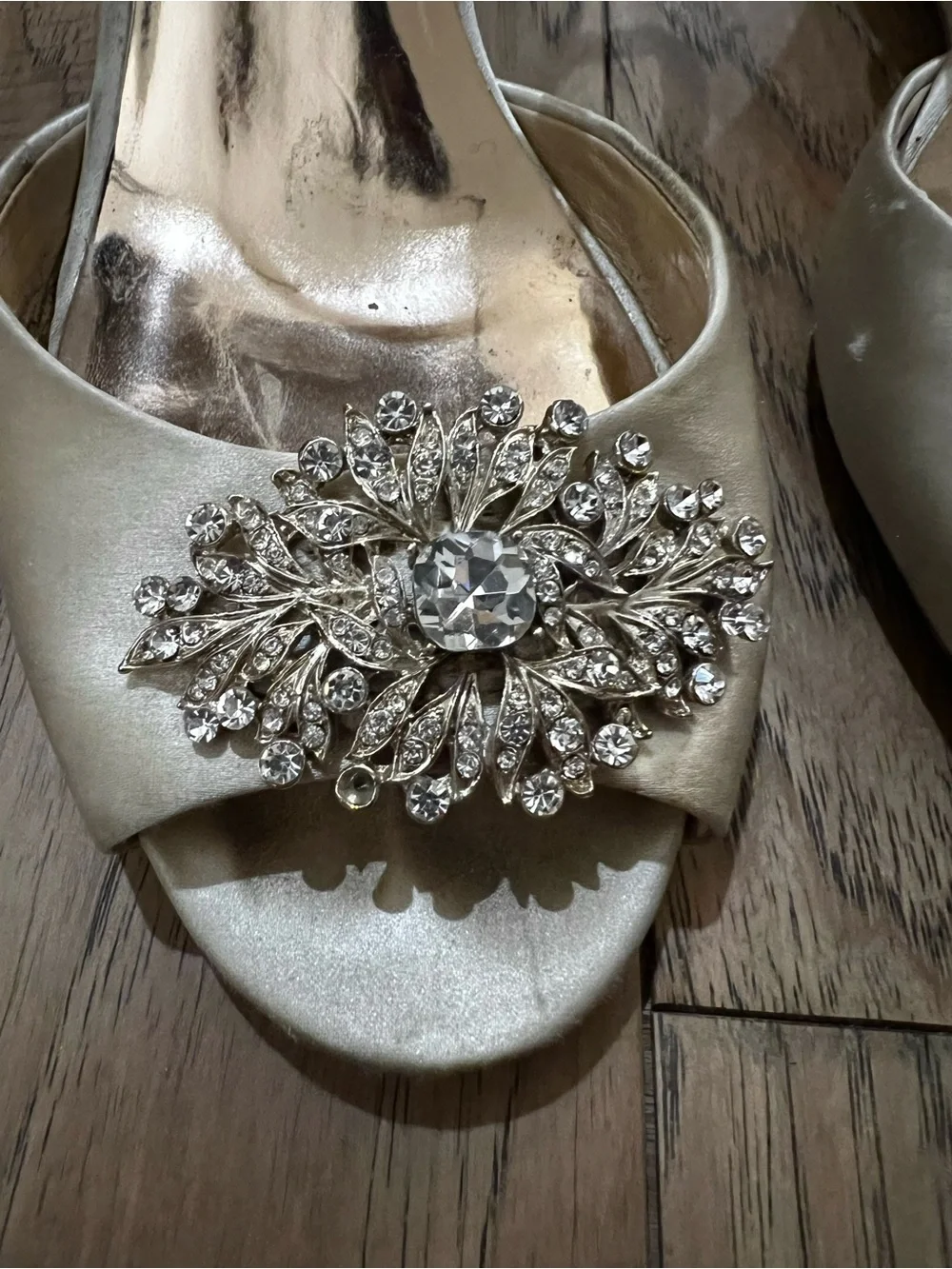 Badgley Mischka Ivory Satin Wedge Sandal with Crystal Embellishment